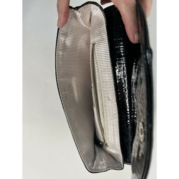Lauren Merkin Womens Clutch Handbag Black Leather Snap Button M - Picture 7 of 12